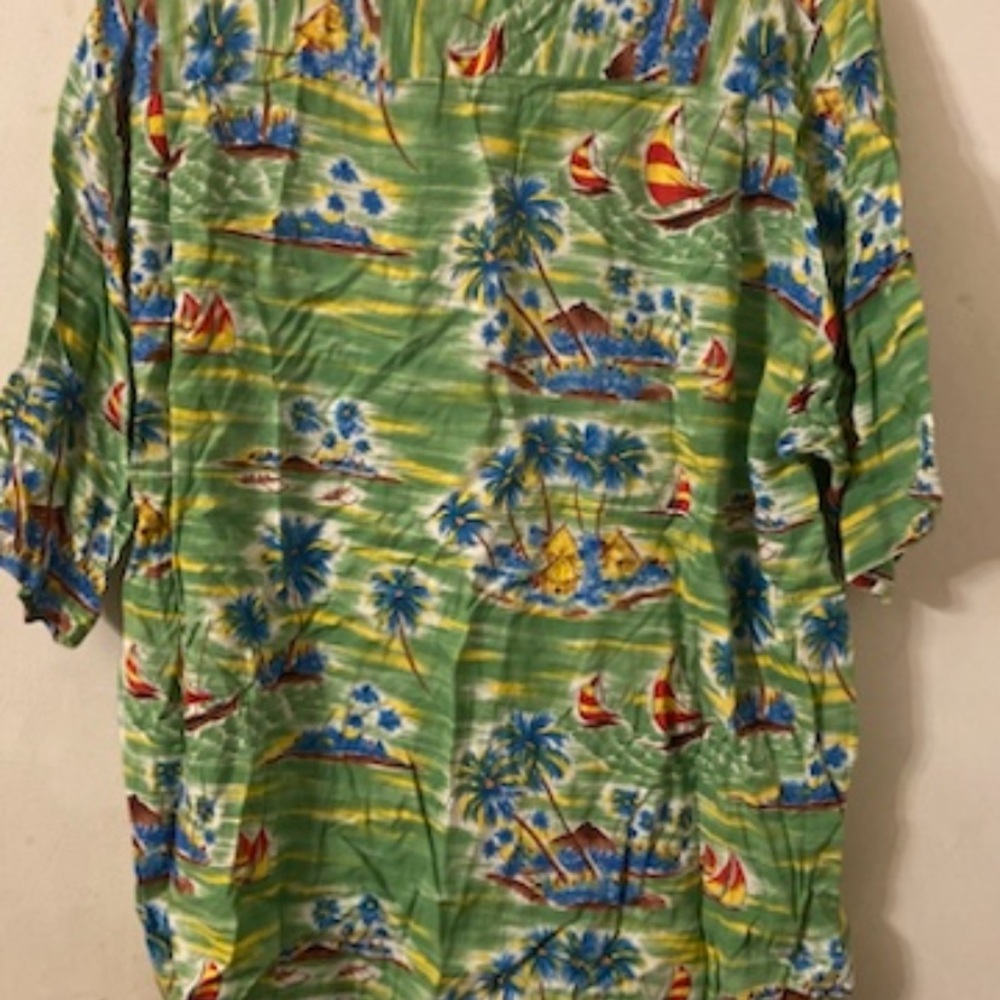 Pineapple Connection Vintage Hawaiian Green Print Shirt Size Large - Picture 3 of 7